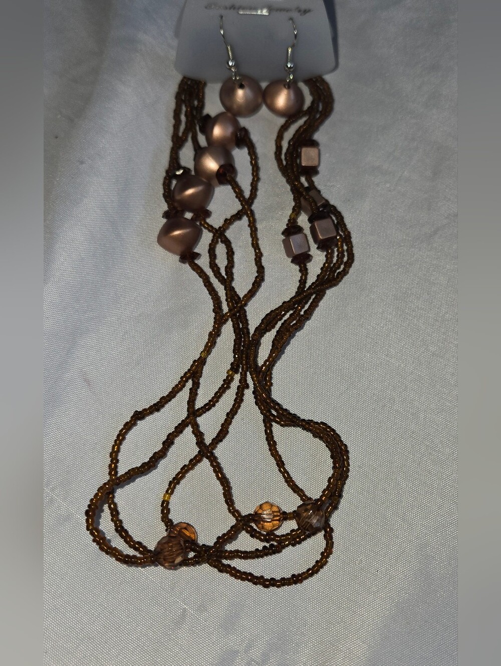 Boho Women's Multi Layered Brown Beaded Necklace with Matching Earrings Festival